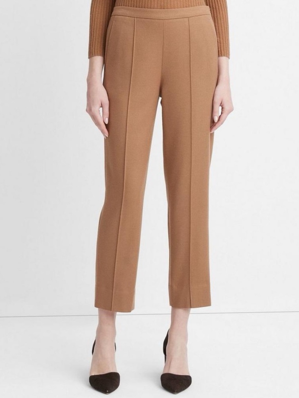 Vince Italian Flannel Mid-Rise Easy Pull-On Pant Sz Medium Camel Tan Wool Blend